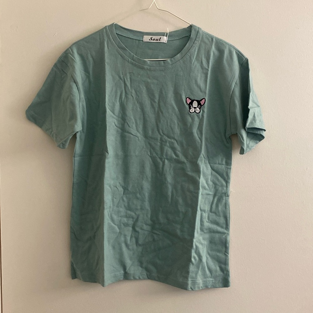 Embroiled dog graphic t-shirt | turquoise Tiffany blue | OS